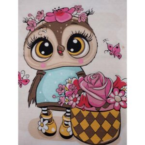 Trikotaažpaneel - linnuke lillekorviga, 45x55 cm