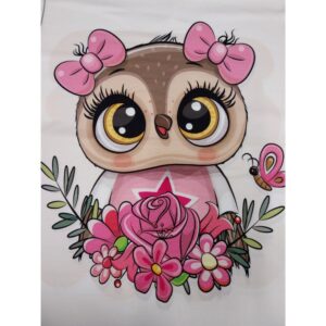 Trikotaažpaneel - linnuke lilledega, 45x55 cm