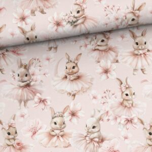 Trikotaaž - jänesed roosade lillede ja tüllseelikutega