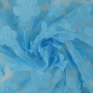 Tüll - 3D lilledega, helesinine