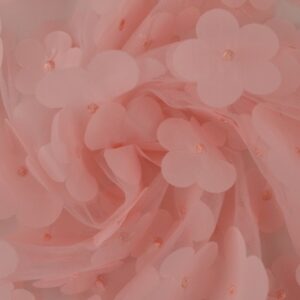 Tüll - 3D lilledega, vanaroosa/lõheroosa
