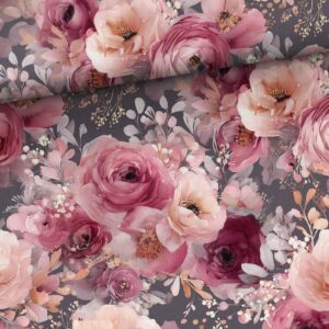 Trikotaaž - tumeroosad roosid hallil